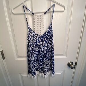 Lilly Pulitzer Top Womens Size XS Silk Dusk Tank Cami Eyelet Racerback Tassel